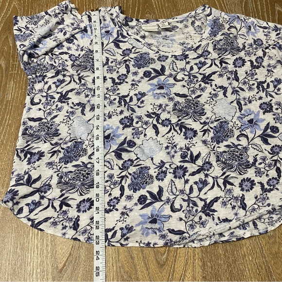Rachel Zoe 100% Linen Blue Floral Boho Top Womens Size 1X V-neck 3/4 Sleeve - Picture 6 of 9